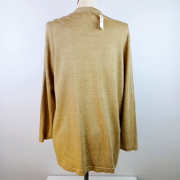 Talbots Plus Petite SZ 2Xp 100% Linen Open Front Cardigan Golden Tan CN151 NWT - Picture 5 of 7